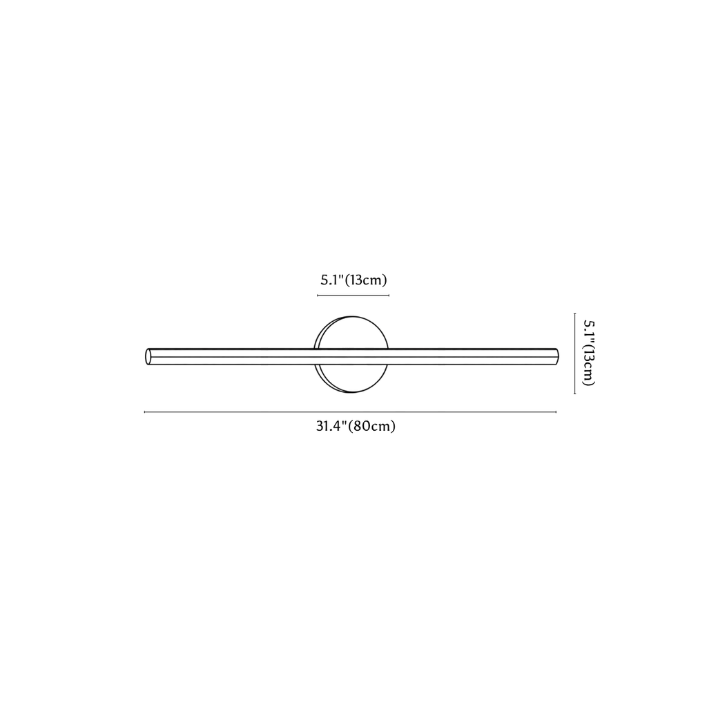Clérachic wall light dimension drawing, 80 cm, every measurement marked in centimetres and inches.