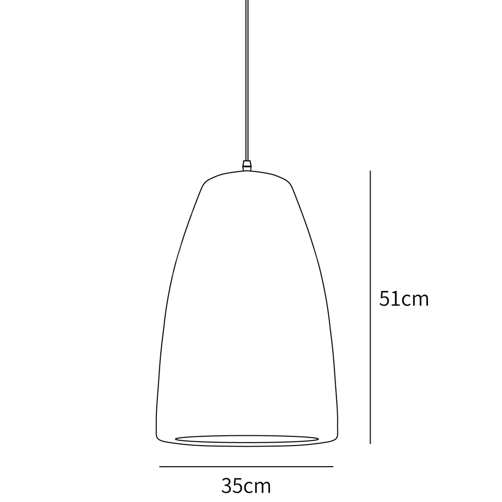 Clérachic pendant light dimension drawing, 1 of 3, every measurement marked in centimetres and inches.
