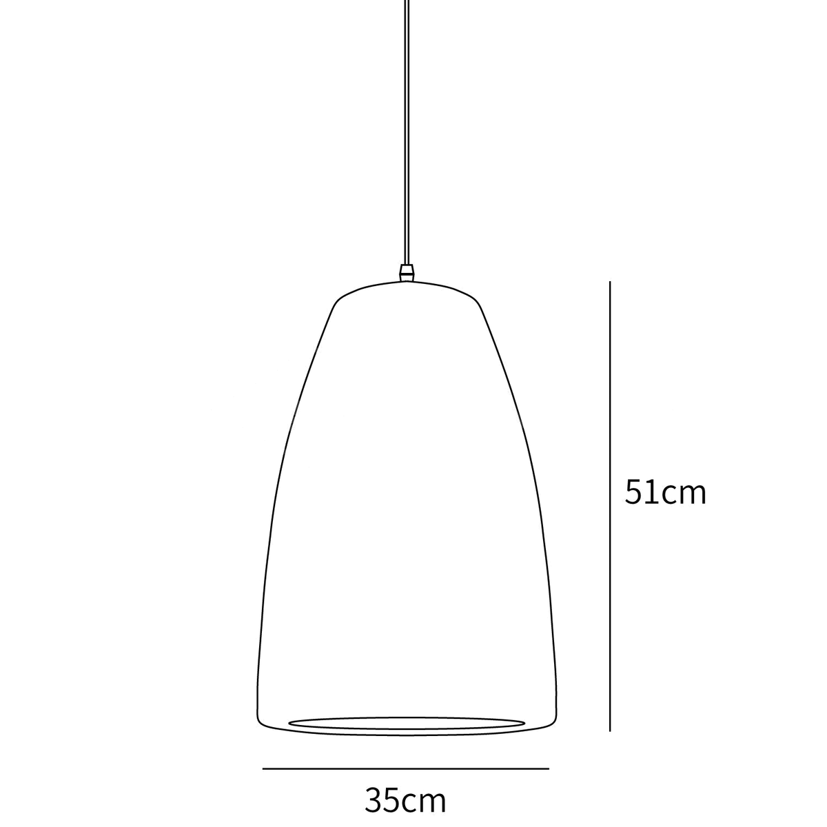 Clérachic pendant light dimension drawing, 1 of 3, every measurement marked in centimetres and inches.