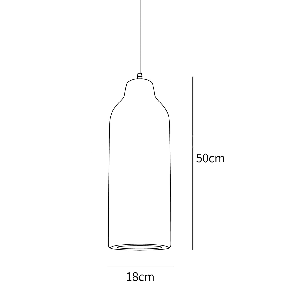 Clérachic pendant light dimension drawing, 2 of 3, every measurement marked in centimetres and inches.