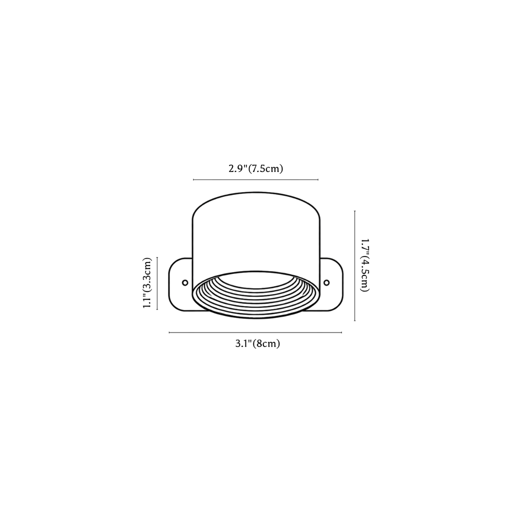 Clérachic wall lamp dimension drawing, every measurement marked in centimetres and inches.