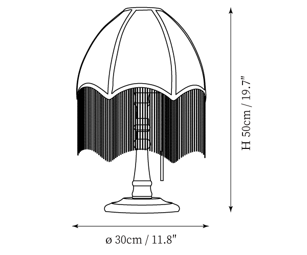 Dimension drawing of this Clérachic table lamp, with its 50 cm height and 30 cm diameter marked.
