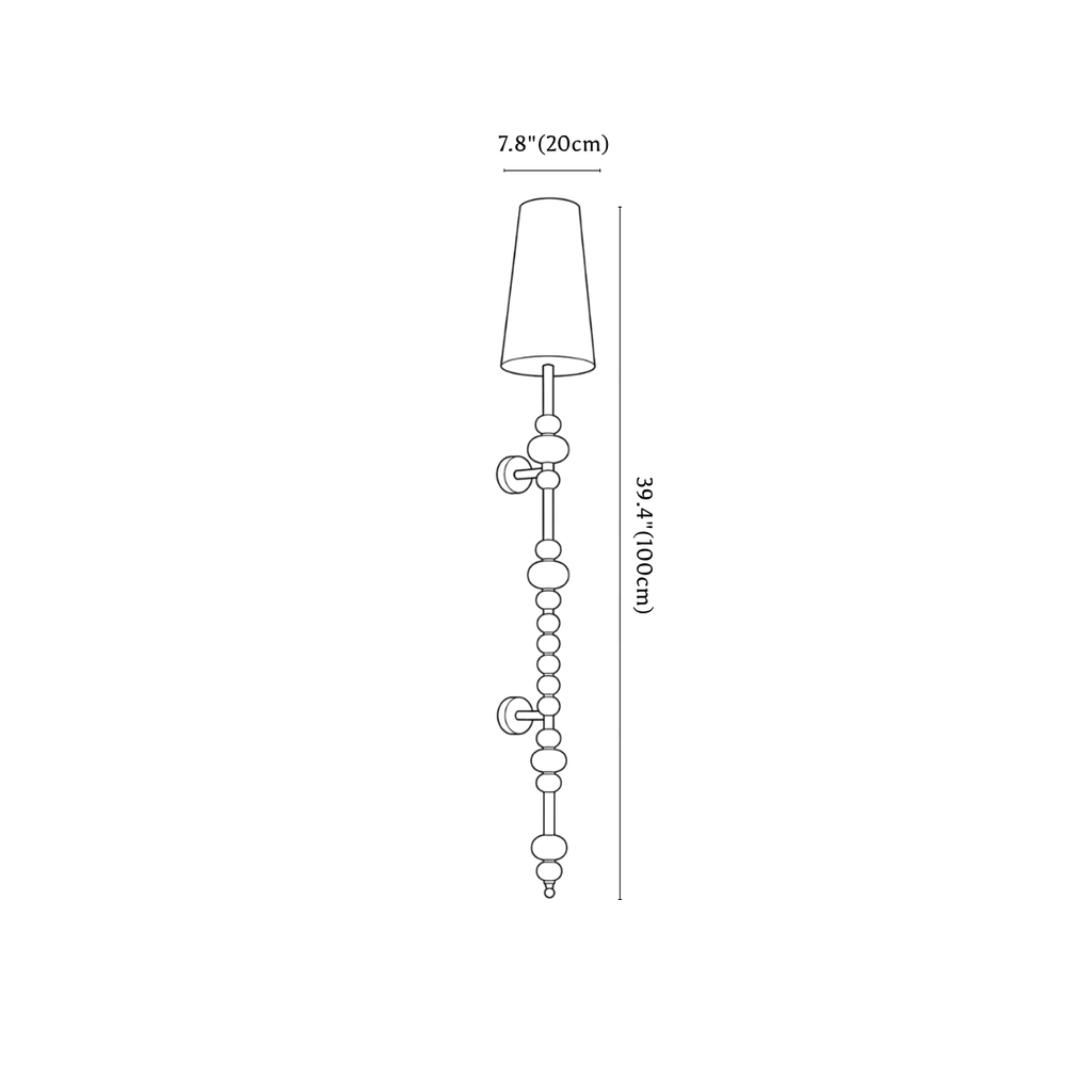 Clérachic wall light dimension drawing, 1 of 3, every measurement marked in centimetres and inches.
