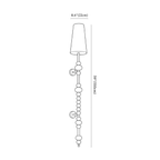 Clérachic wall light dimension drawing, 3 of 3, every measurement marked in centimetres and inches.