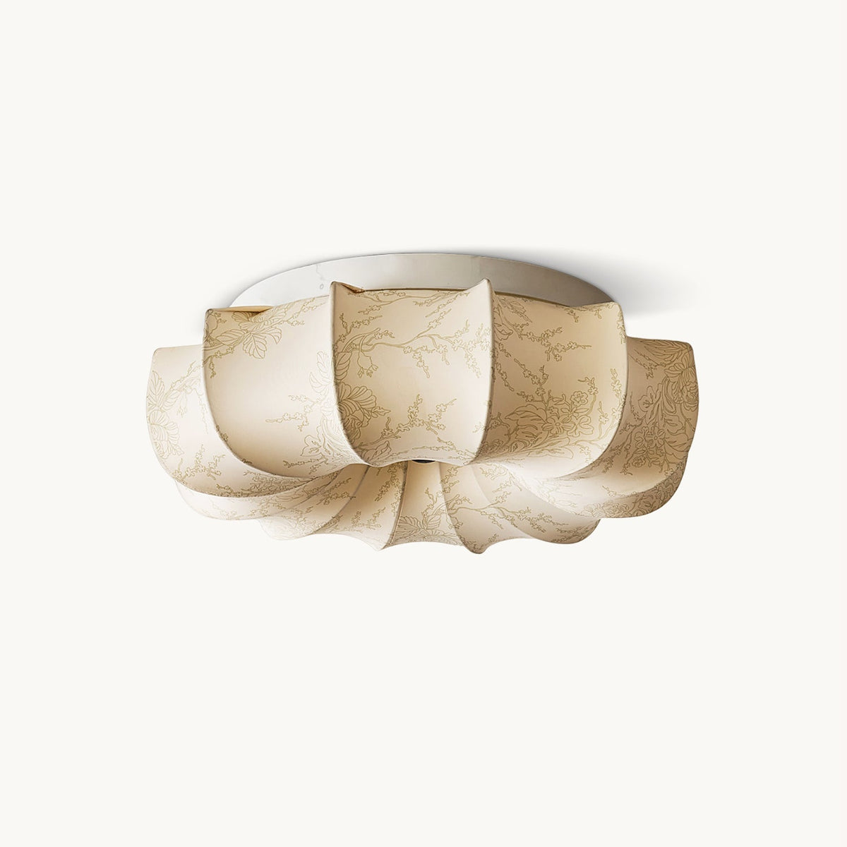 A Clérachic fabric ceiling light on a plain white background, showing its beige shade with a faint branch pattern.