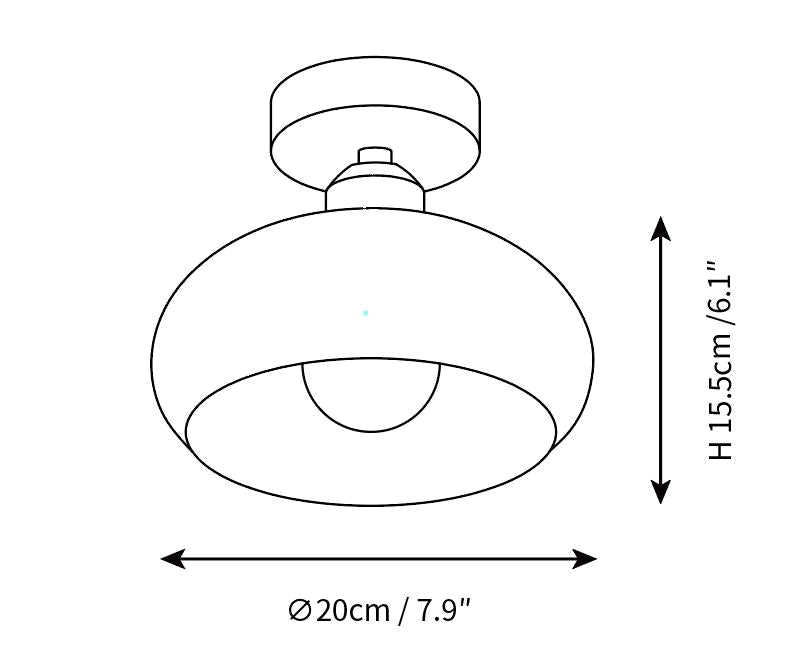 Dimension drawing of this Clérachic ceiling light, with its height and width marked.