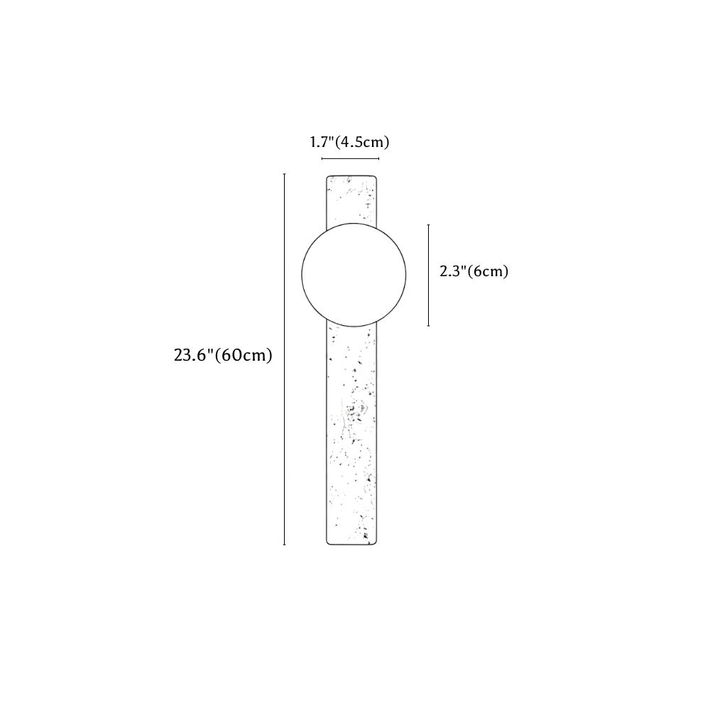 Clérachic wall light dimension drawing, With Globe, 60 cm, every measurement marked in centimetres and inches.