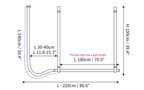Dimension drawing of this Clérachic pendant in the 220 cm length, with its height and width marked.