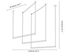 Dimension drawing of this Clérachic three-strip pendant light, with its height, width and length marked.