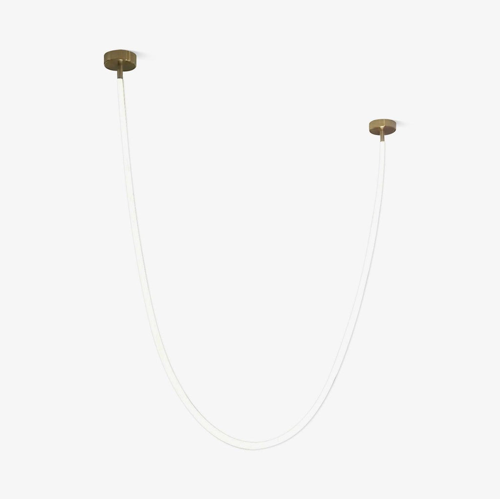 This Clérachic LED rope pendant on a pale backdrop, unlit, a thin white tube looped between two gold-toned ceiling plates.