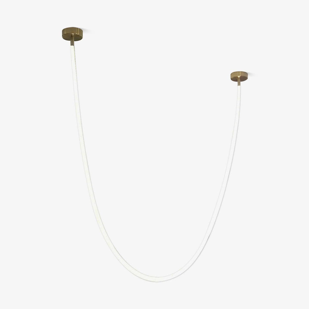 This Clérachic LED rope pendant on a pale grey backdrop, unlit, a thin tube in a wide U between two gold-toned plates.