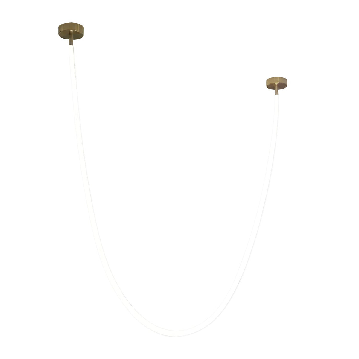 A very pale view of this Clérachic LED rope pendant on white, with the thin tube barely visible between two gold-toned plates.