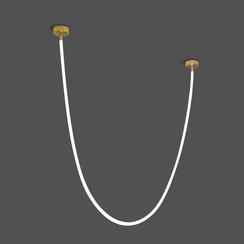 A Clérachic LED rope pendant on a dark grey backdrop, lit bright white along a deep U between two gold-toned plates.