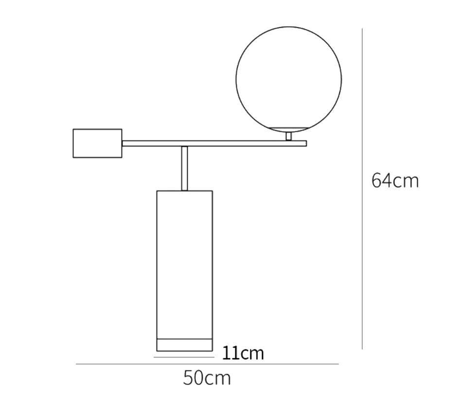 Dimension drawing of the bendik desk lamp, in outline against white.