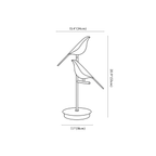 Clérachic table lamp dimension drawing, 2 heads, every measurement marked in centimetres and inches.
