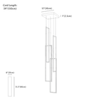 Clérachic chandelier dimension drawing, 4 Lights, every measurement marked in centimetres and inches.