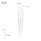 Clérachic chandelier dimension drawing, 6 Lights, every measurement marked in centimetres and inches.