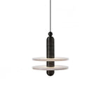 Clérachic double-disc pendant in black, two stacked alabaster plates on a ribbed black stem, studio shot on white.