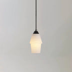 Clérachic Black and White Alabaster Pendant Light with a wide upper collar, narrower lower body, and black braided cord.