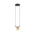The Clérachic bar pendant in its single-globe form, one alabaster sphere cradled in a black bracket on twin cables.