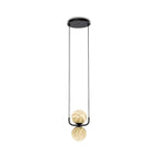 Clérachic bar pendant with two alabaster globes, one seated above the black bracket and one below, on a plain white ground.