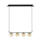 The four-globe Clérachic bar pendant lit on a white ground, its oval ceiling plate and two slim cables carrying the bar.