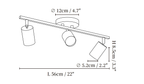 Clérachic ceiling light dimension drawing, 1 of 3, every measurement marked in centimetres and inches.