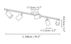 Clérachic ceiling light dimension drawing, 3 of 3, every measurement marked in centimetres and inches.