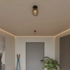 Clérachic smoked glass globe ceiling lights flush-mount in black, two fixtures lighting a grey-toned hallway.