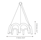 Clérachic chandelier dimension drawing, 3 of 3, every measurement marked in centimetres and inches.