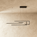 Clérachic's chandelier in black, its interlocking linear bars forming a geometric maze suspended overhead.