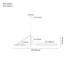 Clérachic chandelier dimension drawing, 150 cm, every measurement marked in centimetres and inches.