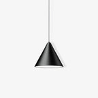 Angled view of a Clérachic black cone pendant on a light backdrop, showing the open base and the white inside of the shade.