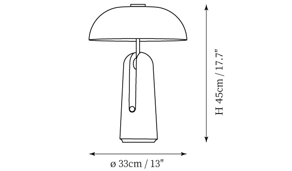 Dimension drawing of this Clérachic table lamp, with its height and width marked.