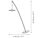 Clérachic floor lamp dimension drawing, every measurement marked in centimetres and inches.