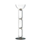 Clérachic floor lamp on white, three clear glass cylinders under a wide glass bowl, with a thin glowing ring at each join.