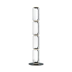 Tall Clérachic floor lamp on white, four stacked clear glass cylinders with light rings and a round black base.