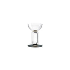 Short Clérachic floor lamp on white, a clear glass cylinder under a wide glass bowl, on a round black base.