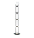Tall Clérachic floor lamp on white, four glass cylinders under a narrow flared glass top, on a round black base.