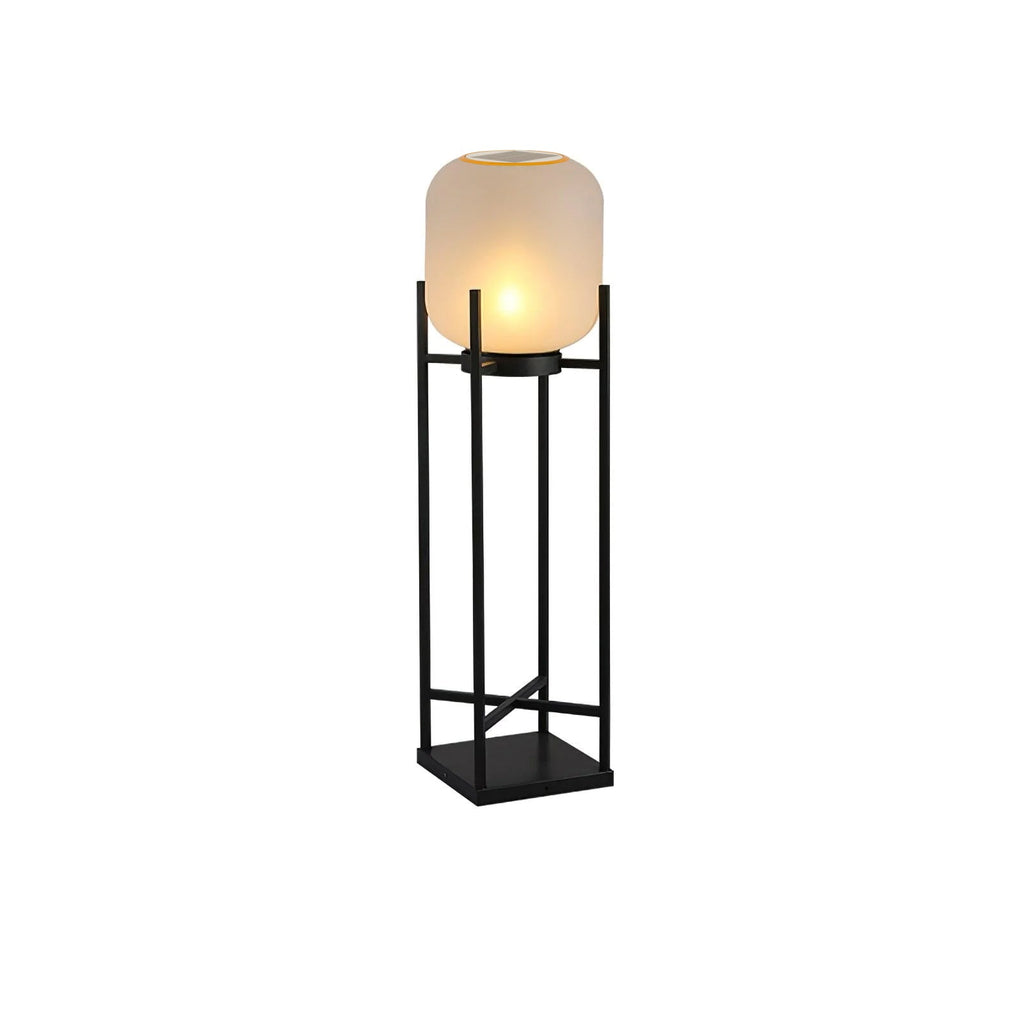 Tallest Clérachic lantern lit on a white background, with a solar ring at the top of the shade and a black frame.