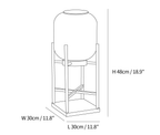 Clérachic floor lamp dimension drawing, 1 of 2, every measurement marked in centimetres and inches.