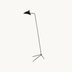 This Clérachic black floor lamp on a plain white backdrop, with a slim tripod base and a long arm ending in a small angled shade.