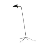 Clérachic black floor lamp on a plain white backdrop, with a tripod base, a thin stem and a small angled shade.