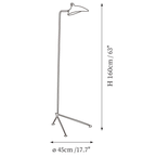 Clérachic floor lamp dimension drawing, every measurement marked in centimetres and inches.