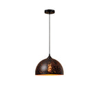 Wide-domed Clérachic pendant with a speckled black shade lit from inside, hanging from a ceiling plate on white.