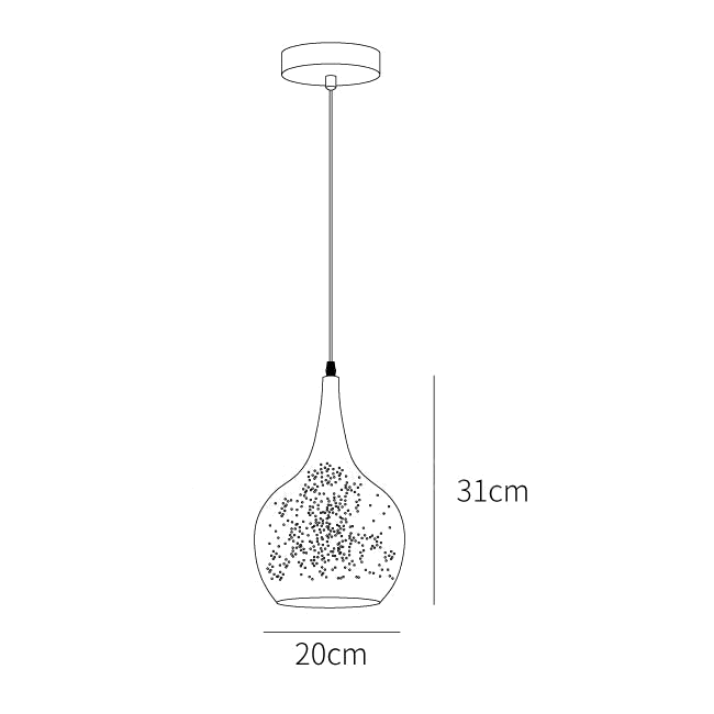Clérachic pendant light dimension drawing, 1 of 7, every measurement marked in centimetres.