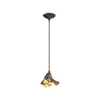 A single Clérachic pendant with a leaf-shaped canopy and long cord, its blackened shade lit gold, on white.