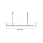Dimension drawing for the Clérachic Black Linear Chandelier, 80 cm / 31.5 in wide and 8 cm / 3.1 in tall bar.