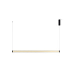 This Clérachic linear pendant on a white backdrop, its slim tube hanging from a black canopy on the right and a thin cable.