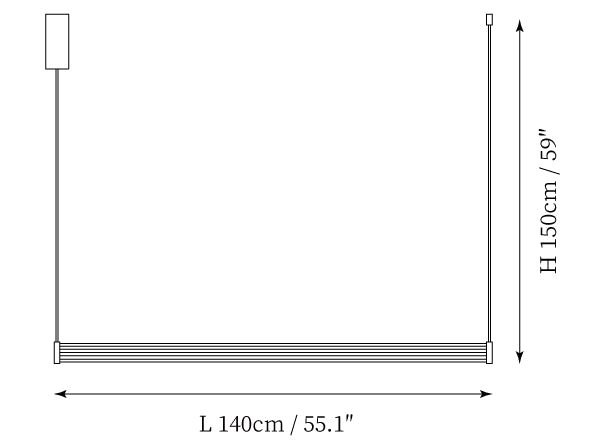 Clérachic pendant light dimension drawing, every measurement marked in centimetres and inches.